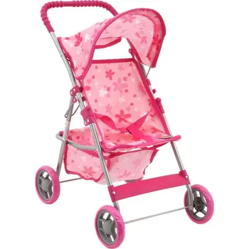 Panenka Kočárek golfové hole růžový s kvítky s košíkem pro panenku miminko