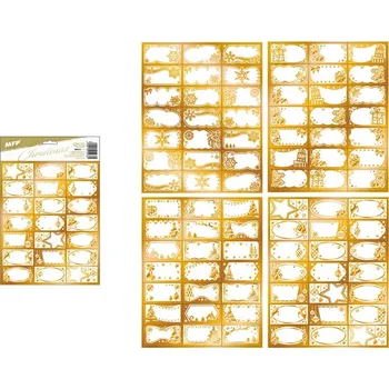 Vánoční dekorace Samolepky na dárky vánoční zlaté 200x300mm/21ks