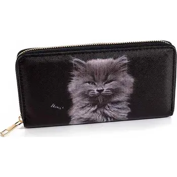 Peněženka 14zero3 Dámská peněženka černá vzor Kocour šedý