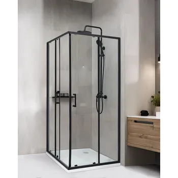 Sprchový kout z tvrzeného skla černý hliněný rám dvojité dveře 80 x 80 x 185 cm moderní design Beliani