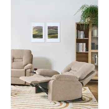 Křeslo Polohovací křeslo béžové polyesterové čalounění manuálně nastavitelná opěrka a podnožka retro styl obývací pokoj Beliani