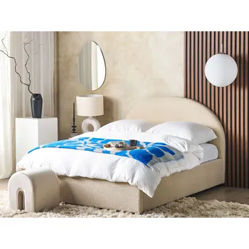 Postel Postel s úložným prostorem béžová čalouněná polyester 140 x 200 cm minimalistická retro design Beliani