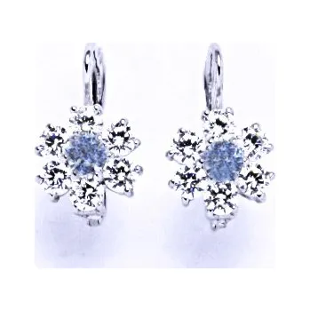 Náušnice Stříbrné náušnice květina čiré zirkony a akvamarin - VE24 (Stříbrné náušnice se zirkony)