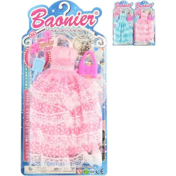 Panenka Šatičky pro panenku dlouhé s krajkou set obleček s fashion doplňky 2 barvy