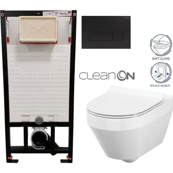 Klozet DEANTE Podomítkový rám, pro závěsné WC mísy + SLIM tlačítko černé + WC CERSANIT CLEANON CREA OVÁL + SEDÁTKO CST_WC01 N51P CR1