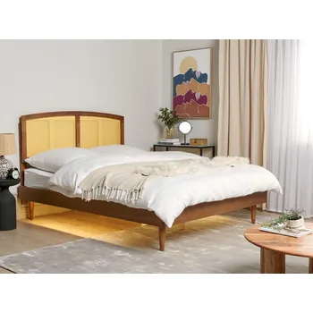 Ložnice Dřevěná postel LED 160 x 200 cm ze světlého dřeva moderní stylový nábytek do ložnice pokoje pro hosty Beliani