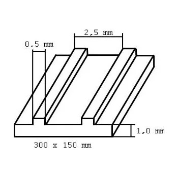 deska 150x300x1,0mm s vystupujícími žebry, rozteč 2,5mm Evergreen 4543
