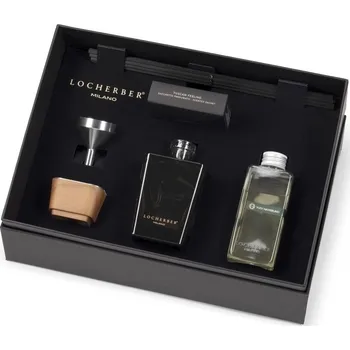 Aroma difuzér Locherber Milano Dárková sada s vůní DOLCE ROMA XXI - flakon aroma difuzéru + náplň 250 ml + tyčinky + trychtýřek + víčko z ořechového dřeva + vonný sáček LH441568
