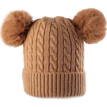 Kojenecká čepice Stoklasa Dámská/dívčí zimní čepice s bambulemi Emi Ross Béžová