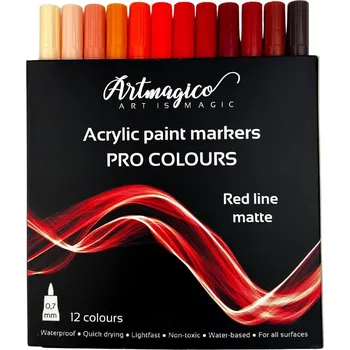 Popisovače Artmagico Pro Red Line akrylové fixy, červené odstíny, 12 ks