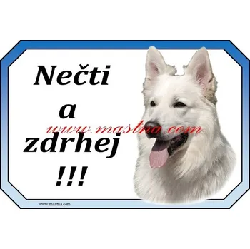 Cedulka bílý švýcarský ovčák zdrhej - Bez samolepicí vrstvy