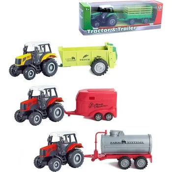 autodráha Traktor zemědělský kovový 23cm set s přívěsem zpětný chod 4 druhy