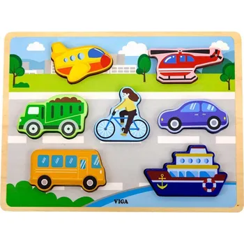 Dřevěná hračka Viga DŘEVO Vkládačka baby puzzle vkládací na desce doprava 7 dílků