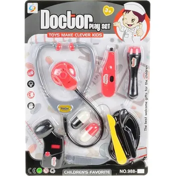 Dětská kuchyňka Doktorská souprava dětské lékařské potřeby s baterkou 10ks na kartě plast