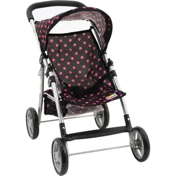 Panenka Kočárek golfové hole černý puntíkovaný s košíkem pro panenku miminko