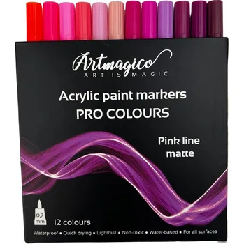 Popisovače Artmagico Pro Pink Line akrylové fixy, růžové odstíny, 12 ks