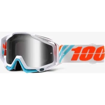 Motocyklové brýle MX brýle 100% Racecraft Calculus Ice stříbrné chrom plexi + čiré plexi + chránič nosu +20 strhávaček