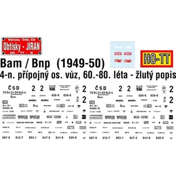 Modelová železnice obtisk na 4-osý přípojný vůz Bam/Bnp (1949-50) (60.-80. léta) Obtisky Jiran t0236
