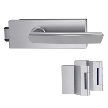 Dveřní kování GK - PURISTO S - ZÁMEK na sklo s klikou CRYSTAL - UV (vč. závěsů) kování na sklo bez otvoru BN - Broušená nerez (71)