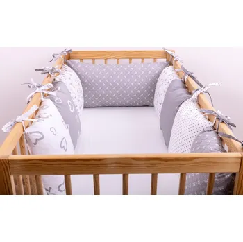 Dětská postýlka JAN peří Polštářek na polštářkový mantinel 30x60 cm - šedo/bílé kombinace - Polštářek na polštářkový mantinel 30x60 cm - šedý puntík na bílé