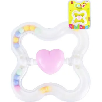 Hračka pro kojence Chrastítko baby srdce s kuličkami pastelové transparentní pro miminko plast