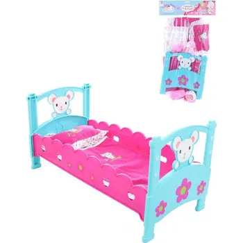 Panenka Postýlka růžovomodrá set s doplňky pro panenku miminko plast v sáčku