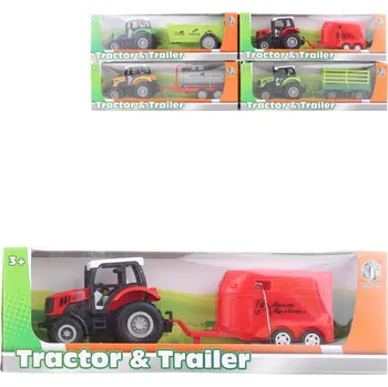 autodráha Traktor kovový s přívěsem 23cm 4 druhy v krabici