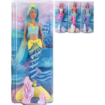 Panenka Panenka mořská panna 29cm barevné vlasy 3 druhy plast v krabici