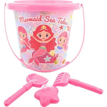 Hračka na písek Pískový set kyblík 15cm s formičkou a 2 nástroji Mořská panna sada na písek 4ks