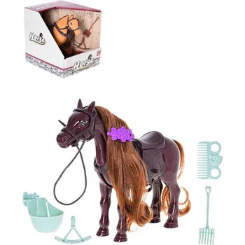 Figurka Koník osedlaný 17cm dlouhá hříva česací s doplňky 2 barvy plast