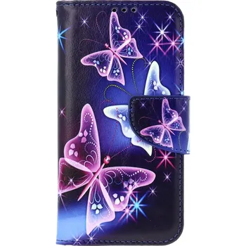 Pouzdro na mobilní telefon Pouzdro iPhone 13 knížkové Modré s motýlky (kryt neboli obal na iPhone 13)