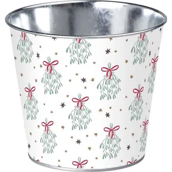 Plechový květináč s dekorem jmelí, malý