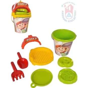 Hračka na písek Androni Pizza pískový set kyblík se sítkem a nástroji 7ks plast