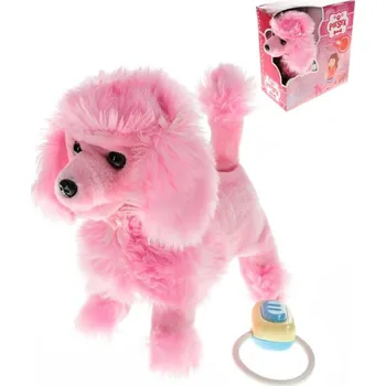 plyšák PLYŠ Pejsek růžový 23cm štěká chodí ovládání na kabel na baterie Zvuk