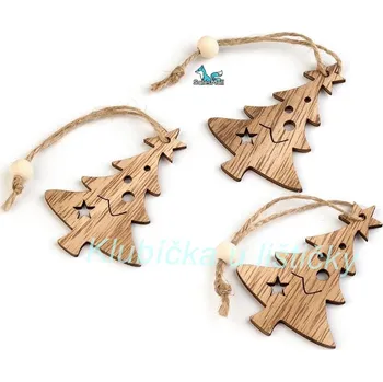 Korálek Dřevěný stromeček, Vánoční, 55mm, hnědá, přírodní