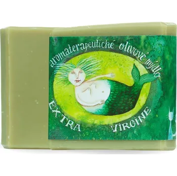 Mýdlo Mydlárna U Dvou koček Extra virgin (Přírodní mýdlo vyráběné za studena. Extra virgin od Mýdlárny U Dvou koček tvoří jej 50% olivový olej, který je doplněn o lemongrass, šalvěj, levanduli, rozmarýn a tymián.)