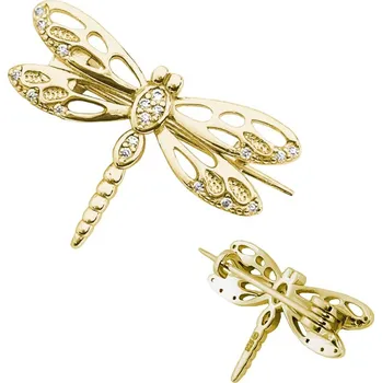 Souprava šperků MINET Pozlacená stříbrná brož VÁŽKA s bílými zirkony