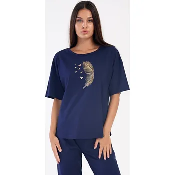 Dámské pyžamo Vienetta Dámské pyžamo kapri Pírko Barva: Modrá - tmavě, Velikost: 2XL