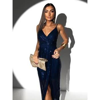 Dámské šaty AGUILO koktejlové šaty s flitry modré ONESIZE