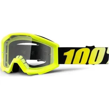 Motocyklové brýle MX brýle 100% Strata Neon Yellow dětské žlutá, čiré plexi s čepy pro slídy