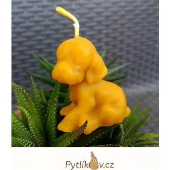 Svíčka Svíčka pejsek 100% včelí vosk (Tato svíčka byla vyrobena ručně z pravého včelího vosku vyčištěného do nejvyšší možné kvality.)