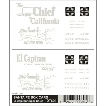 Modelová železnice propisot na osobní a nákladní vozy Santa Fe Woodland Scenics DT604