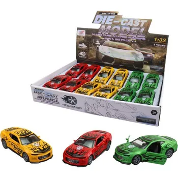 autodráha Auto kovové závodní s grafikou zpětný chod 12cm závodnička 3 barvy