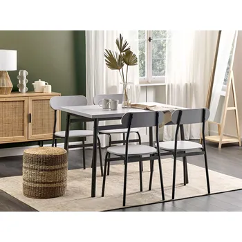 Jídelní set Sada jídelního stolu 110 x 70 cm a 4 šedé židle s černým ocelovým rámem, moderní styl Beliani