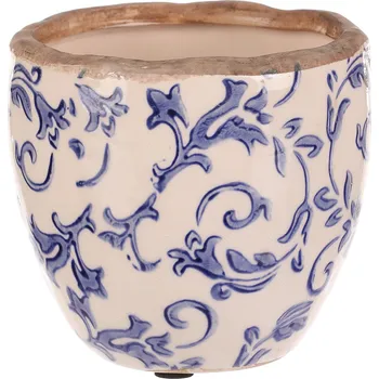 Stojan na květiny Autronic Obal keramický - retro styl, modré květy. - KEV306-S