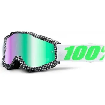Motocyklové brýle MX brýle 100% Accuri Newsworthy černá/bílá, zelené chrom + čiré plexi s čepy pro slídy