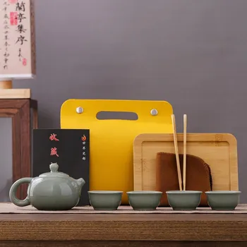 Konvice na čaj Cestovní Ge kiln čajový set - Zelená Ge kiln Xishi čajová konvice + 4 čajové šálky