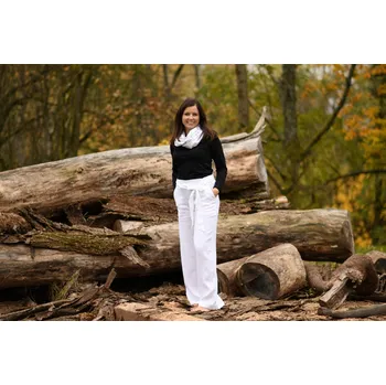 Dámské kalhoty Nelly Lněné dámské kalhoty - bílá Velikost kalhot: M