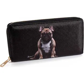 Peněženka 14zero3 Dámská peněženka černá vzor Buldoček hnědý