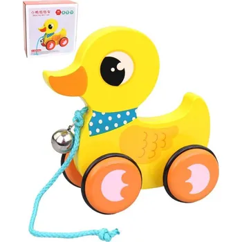 Dřevěná hračka DŘEVO Tahadlo kačenka zvířátko tahací s rolničkou (dřevěná hračka)